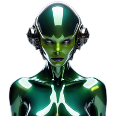 naked dark green nipples big boobs Greenskinned female type alien clothed metalic Grey high glossy c 3348604536